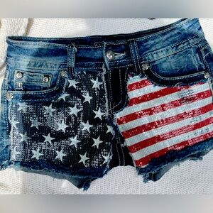 Missme, American Flag Sequined denim shorts, Size 26